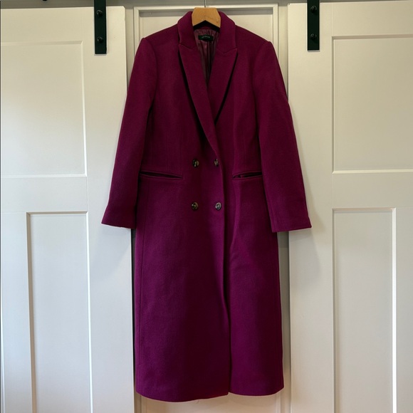 ANN TAYLOR Wool Blend Long Chesterfield Coat Magenta Purple Size Medium - Picture 5 of 14